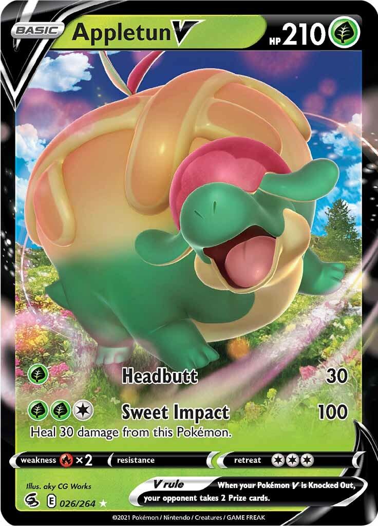 026, Fire [x2], Grass, Holofoil, Sword & Shield: Fusion Strike, Ultra Rare Appletun V (026/264) [Sword & Shield: Fusion Strike] - Trading Card World