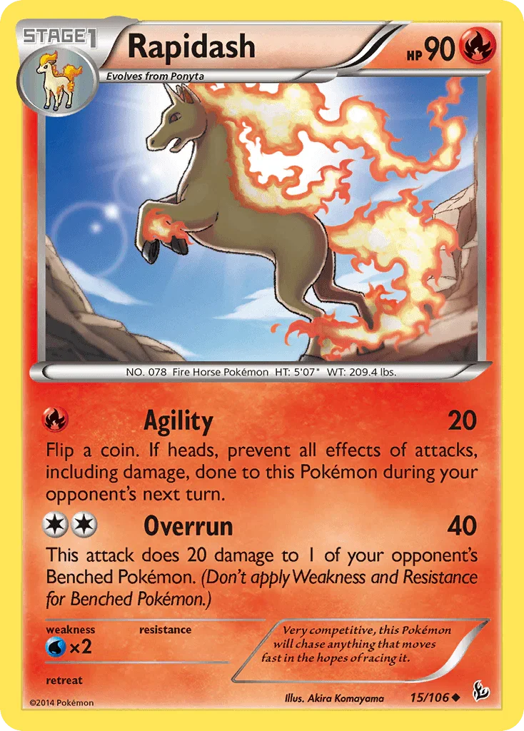 15, Fire, Normal, Reverse Holofoil, Uncommon, Water[×2], XY: Flashfire Rapidash (15/106) [XY: Flashfire] - Trading Card World