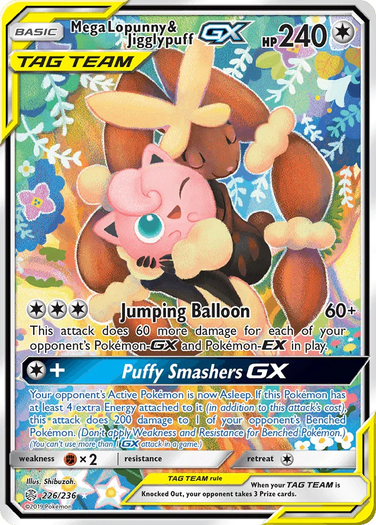 226, Colorless, Fighting[×2], Holofoil, Sun & Moon: Cosmic Eclipse, Ultra Rare Mega Lopunny & Jigglypuff GX (226/236) [Sun & Moon: Cosmic Eclipse] - Trading Card World