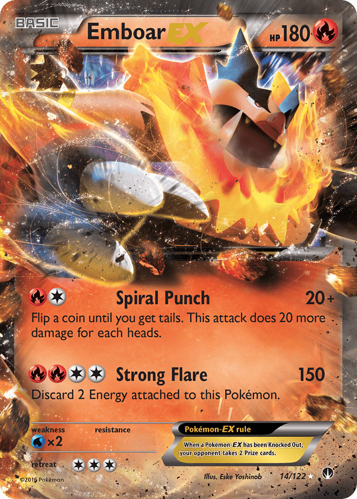 14, Fire, Holofoil, Ultra Rare, Water[×2], XY: BREAKpoint Emboar EX (14/122) [XY: BREAKpoint] - Trading Card World