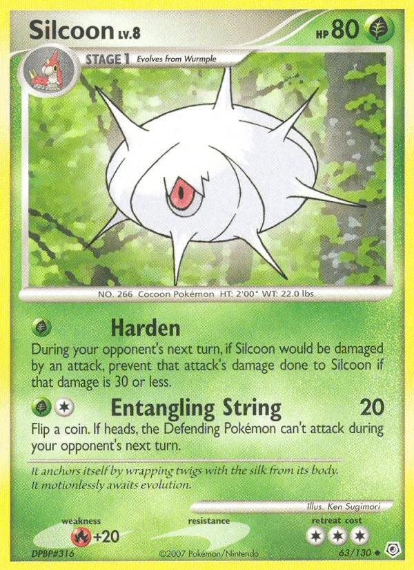 63, Diamond & Pearl: Base Set, Fire[+20], Grass, Normal, Reverse Holofoil, Uncommon Silcoon (63/130) [Diamond & Pearl: Base Set] - Trading Card World