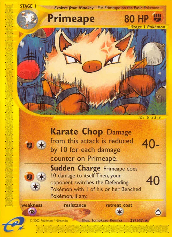 29, Aquapolis, Fighting, Normal, Psychic[×2], Rare, Reverse Holofoil Primeape (29/147) [Aquapolis] - Trading Card World