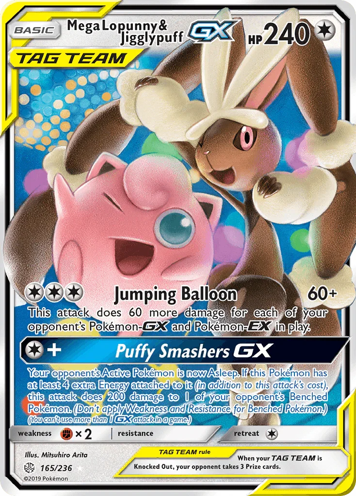 165, Colorless, Fighting[×2], Holofoil, Sun & Moon: Cosmic Eclipse, Ultra Rare Mega Lopunny & Jigglypuff GX (165/236) [Sun & Moon: Cosmic Eclipse] - Trading Card World