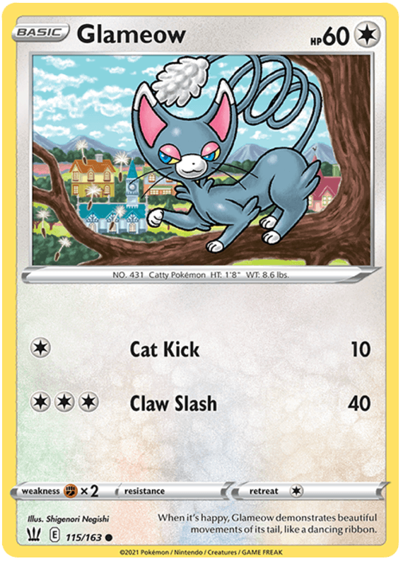 115, Colorless, Common, Fighting [x2], Normal, Reverse Holofoil, Sword & Shield: Battle Styles Glameow (115/163) [Sword & Shield: Battle Styles] - Trading Card World