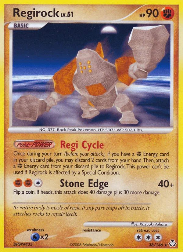 38, Diamond & Pearl: Legends Awakened, Fighting, Normal, Rare, Reverse Holofoil, Water[×2] Regirock (38/146) [Diamond & Pearl: Legends Awakened] - Trading Card World