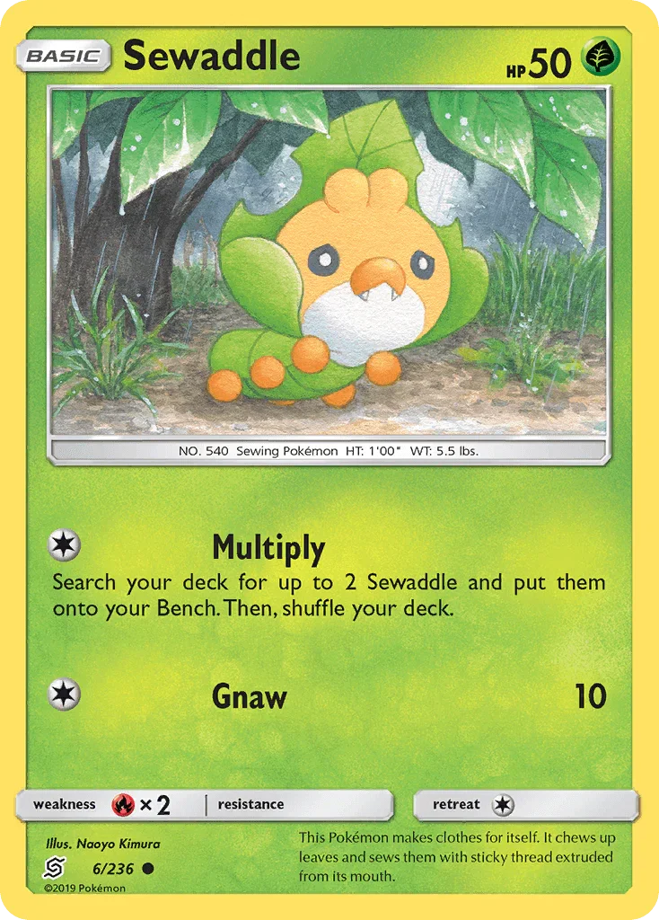Common, Fire[×2], Grass, Normal, Reverse Holofoil, Sun & Moon: Unified Minds Sewaddle (6/236) [Sun & Moon: Unified Minds] - Trading Card World