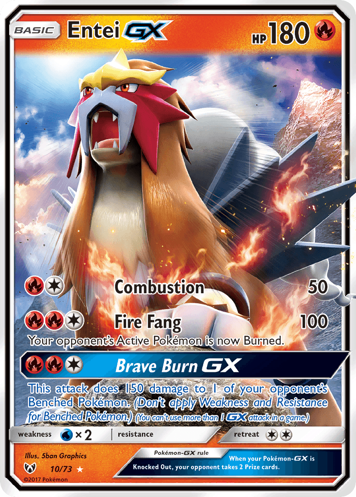 10, Fire, Holofoil, Sun & Moon: Shining Legends, Ultra Rare, Water[×2] Entei GX (10/73) [Sun & Moon: Shining Legends] - Trading Card World