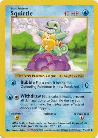63, Base Set Shadowless Unlimited, Common, Lightning[×2], Normal, Water Squirtle (63/102) [Base Set Shadowless Unlimited] - Trading Card World