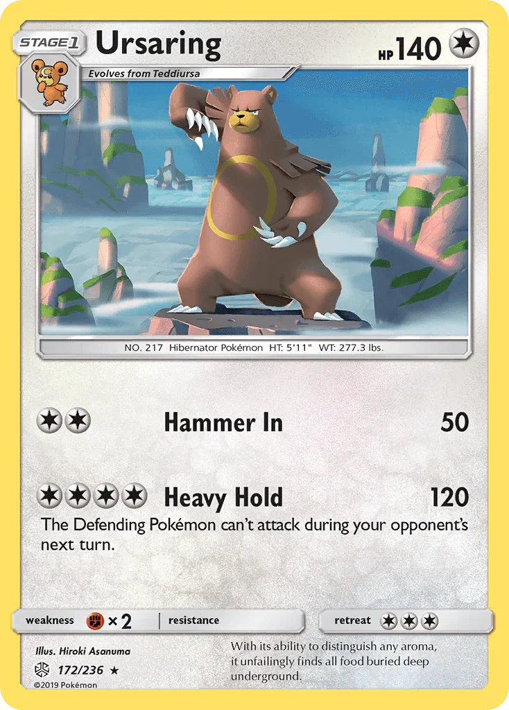172, Colorless, Fighting[×2], Normal, Rare, Reverse Holofoil, Sun & Moon: Cosmic Eclipse Ursaring (172/236) [Sun & Moon: Cosmic Eclipse] - Trading Card World