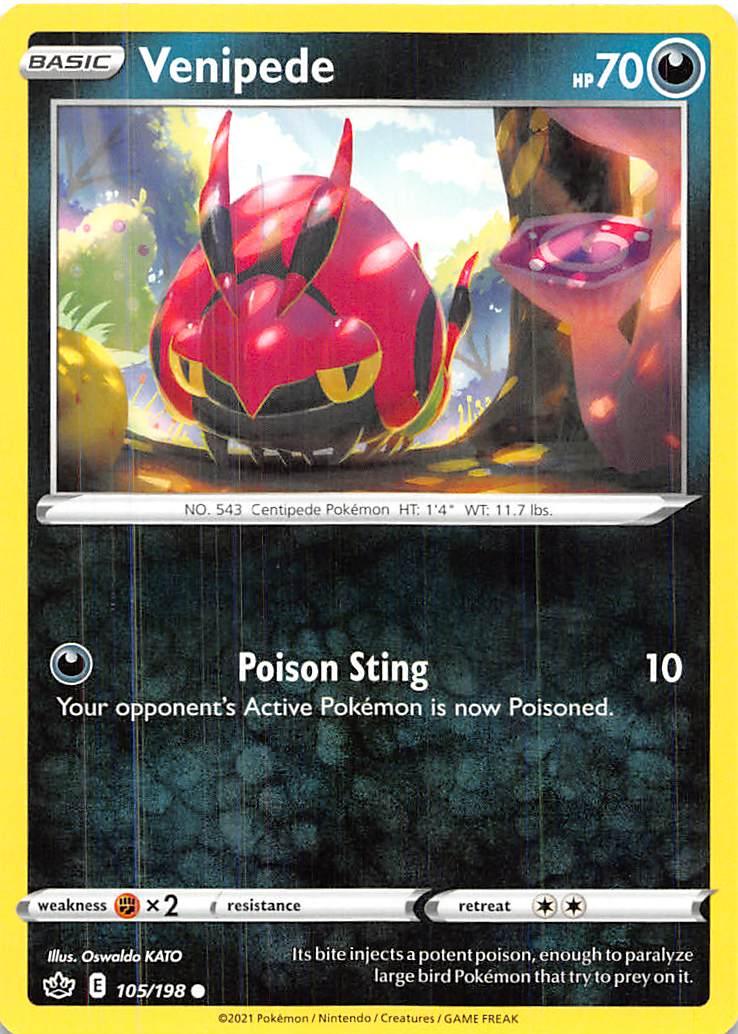 105, Common, Darkness, Fighting [x2], Normal, Reverse Holofoil, Sword & Shield: Chilling Reign Venipede (105/198) [Sword & Shield: Chilling Reign] - Trading Card World