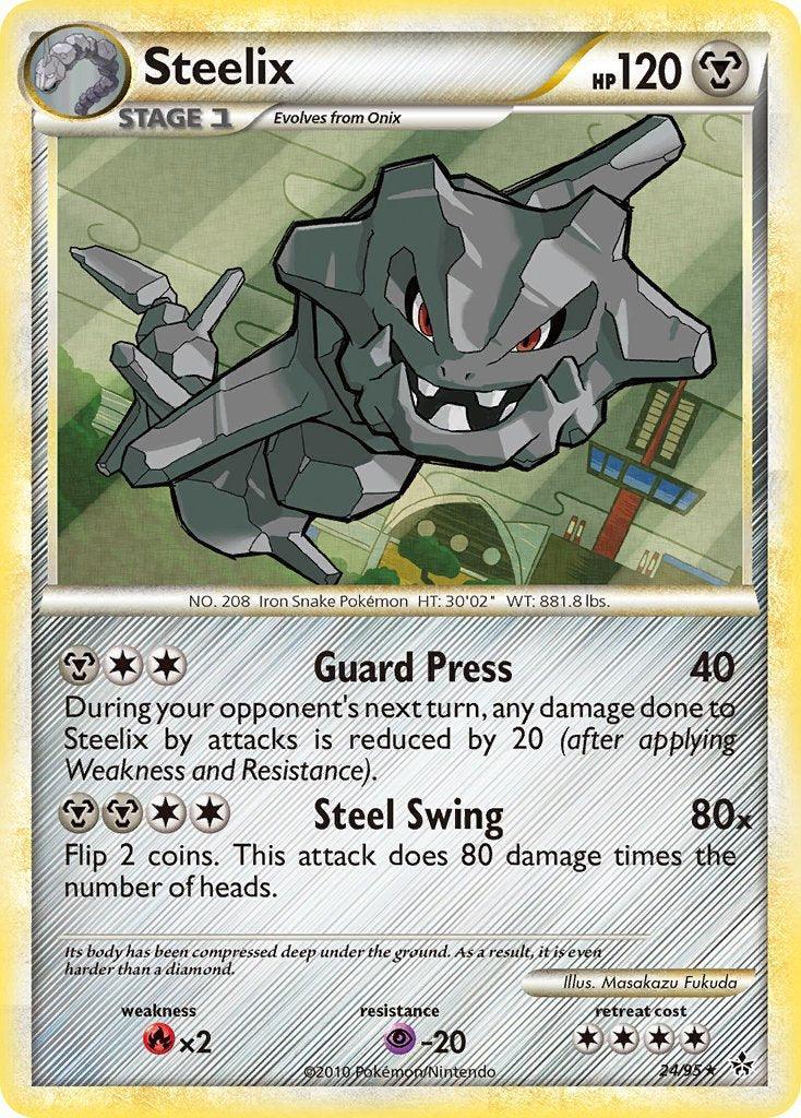 24, Fire[×2], HeartGold & SoulSilver: Unleashed, Holo Rare, Holofoil, Metal, Psychic[-20] Steelix (24/95) (Theme Deck Exclusive) [HeartGold & SoulSilver: Unleashed] - Trading Card World