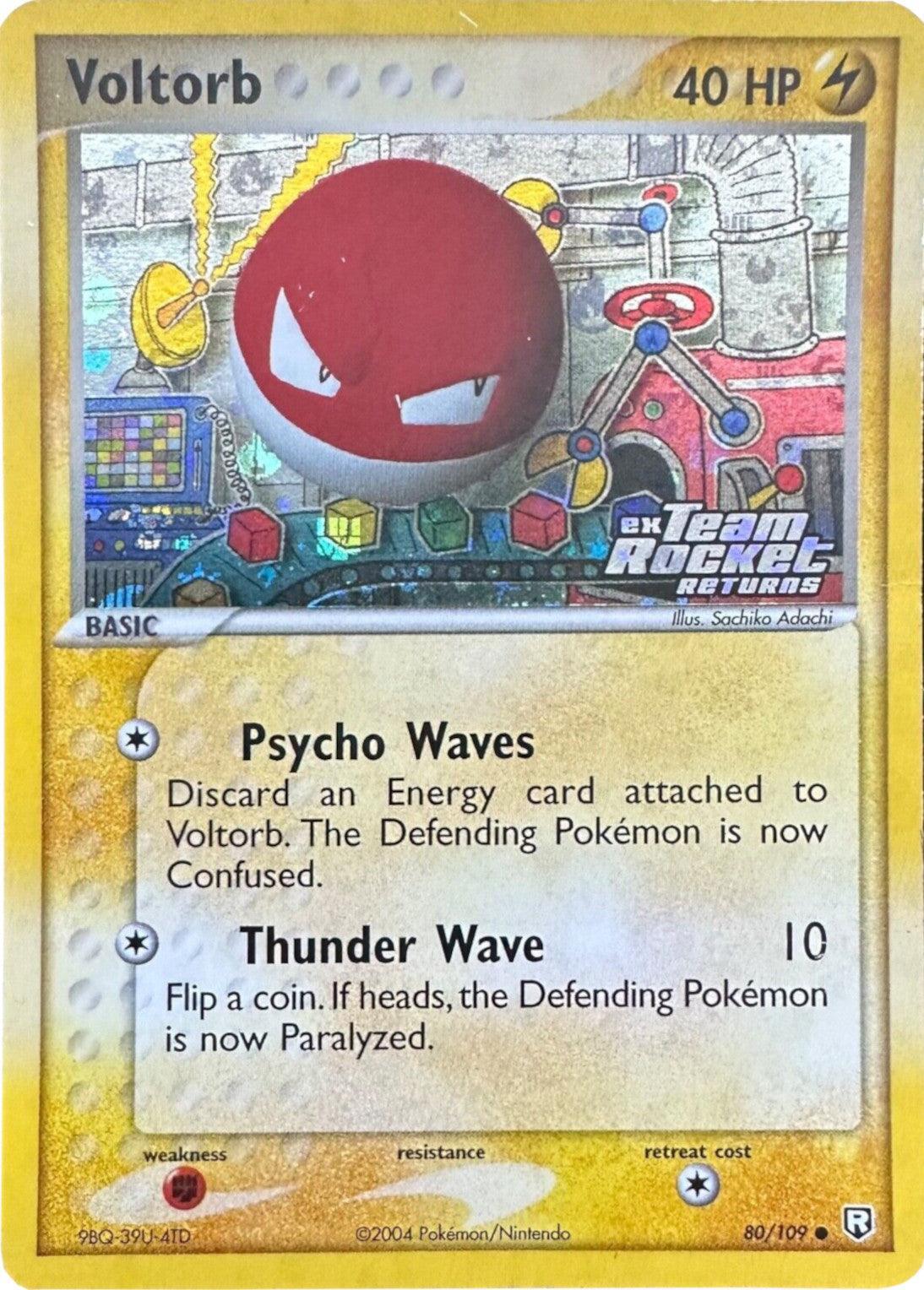80, Common, EX: Team Rocket Returns, Fighting[×2], Lightning, Reverse Holofoil Voltorb (80/109) (Stamped) [EX: Team Rocket Returns] - Trading Card World