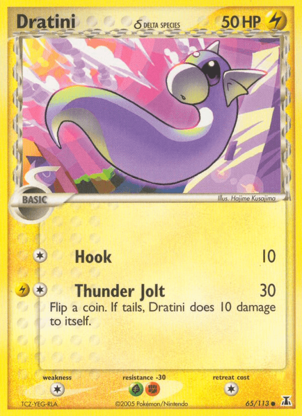 65, Colorless[×2], Common, EX: Delta Species, Fighting[-30], Grass[-30], Lightning, Normal Dratini (65/113) (Delta Species) [EX: Delta Species] - Trading Card World