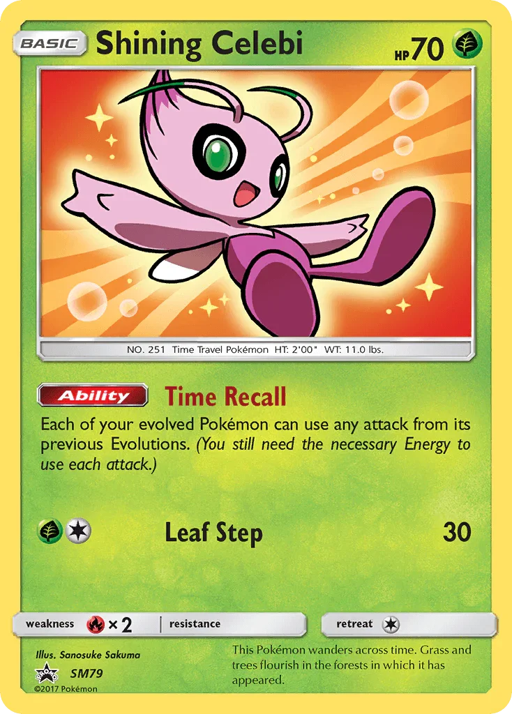 Black Star Promo, Fire[×2], Grass, Holofoil, SM79, Sun & Moon: Black Star Promos Shining Celebi (SM79) [Sun & Moon: Black Star Promos] - Trading Card World