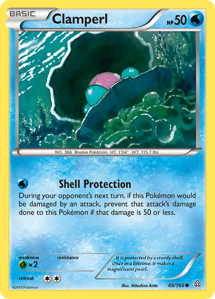 49, Common, Grass[×2], Normal, Reverse Holofoil, Water, XY: Primal Clash Clamperl (49/160) [XY: Primal Clash] - Trading Card World