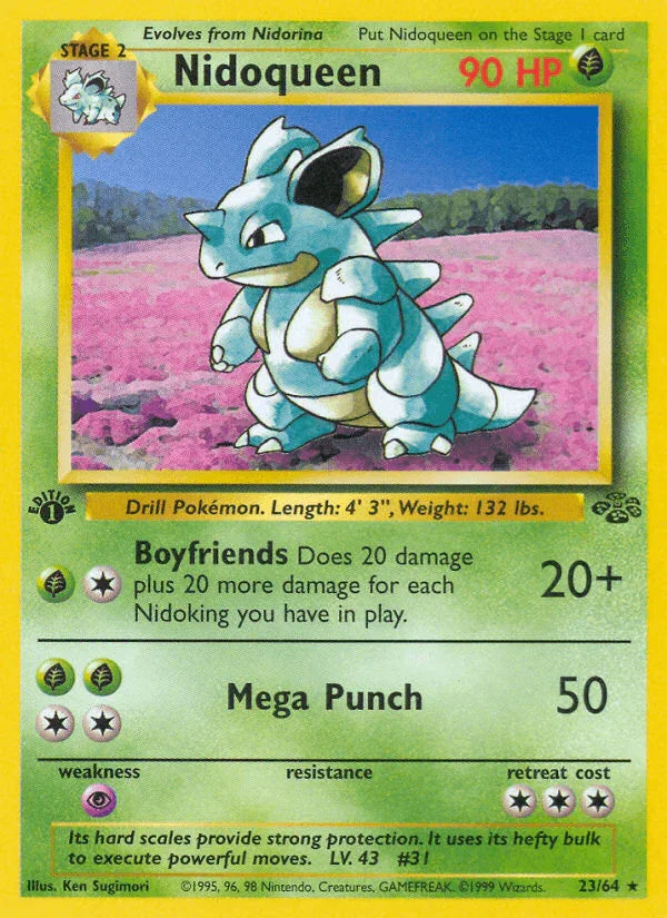 1st Edition Normal, 23, Grass, Jungle 1st Edition, Psychic[×2], Rare Nidoqueen (23/64) [Jungle 1st Edition] - Trading Card World