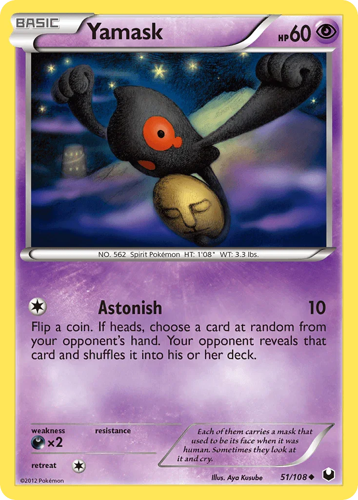 51, Black & White: Dark Explorers, Darkness[×2], Normal, Psychic, Reverse Holofoil, Uncommon Yamask (51/108) [Black & White: Dark Explorers] - Trading Card World