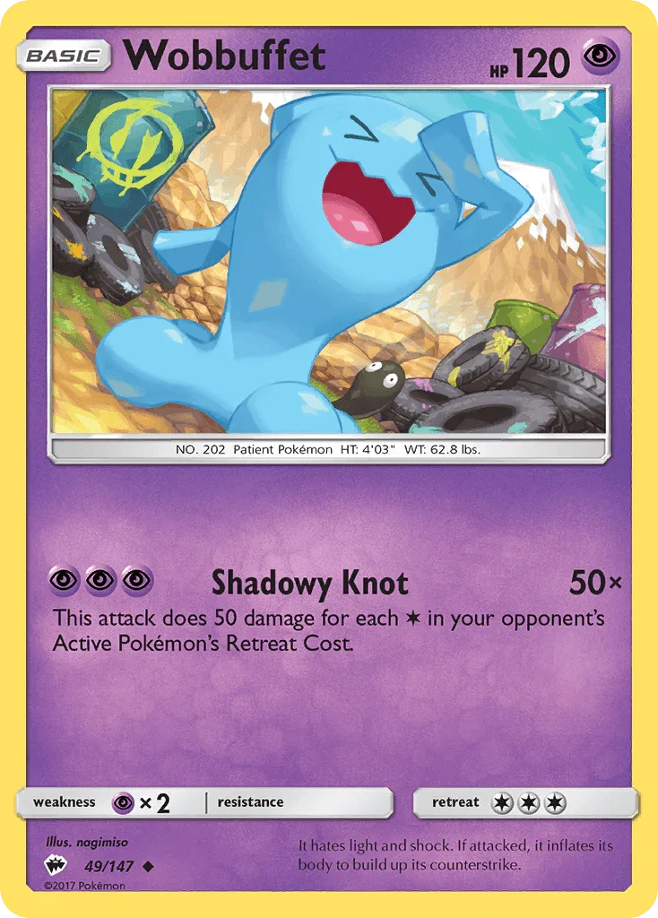 49, Normal, Psychic, Psychic[×2], Reverse Holofoil, Sun & Moon: Burning Shadows, Uncommon Wobbuffet (49/147) [Sun & Moon: Burning Shadows] - Trading Card World