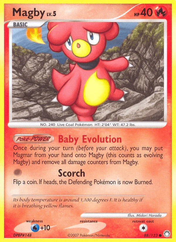 88, Common, Diamond & Pearl: Mysterious Treasures, Fire, Normal, Reverse Holofoil, Water[+10] Magby (88/123) [Diamond & Pearl: Mysterious Treasures] - Trading Card World