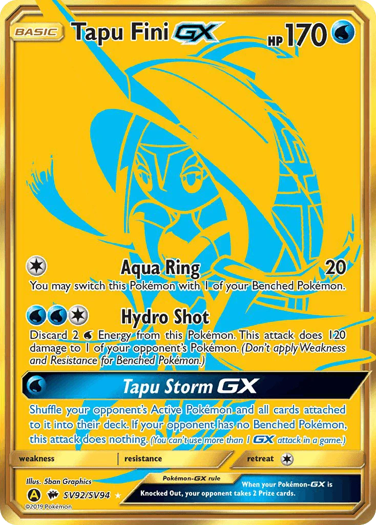 Holofoil, Secret Rare, Sun & Moon: Hidden Fates - Shiny Vault, SV92, Water Tapu Fini GX (SV92/SV94) [Sun & Moon: Hidden Fates - Shiny Vault] - Trading Card World
