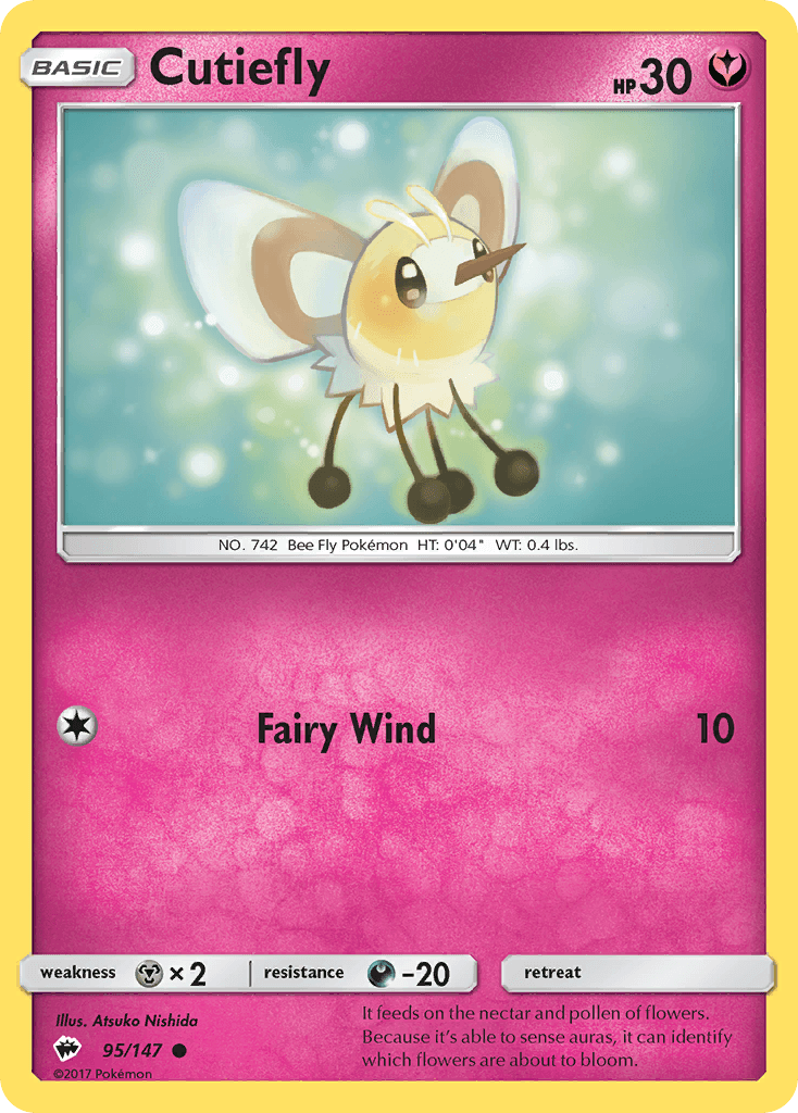 95, Common, Darkness[-20], Fairy, Metal[×2], Normal, Reverse Holofoil, Sun & Moon: Burning Shadows Cutiefly (95/147) [Sun & Moon: Burning Shadows] - Trading Card World