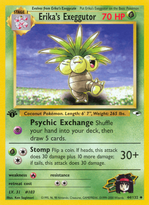 1st Edition Normal, 44, Fire[×2], Grass, Gym Heroes 1st Edition, Uncommon Erika's Exeggutor (44/132) [Gym Heroes 1st Edition] - Trading Card World