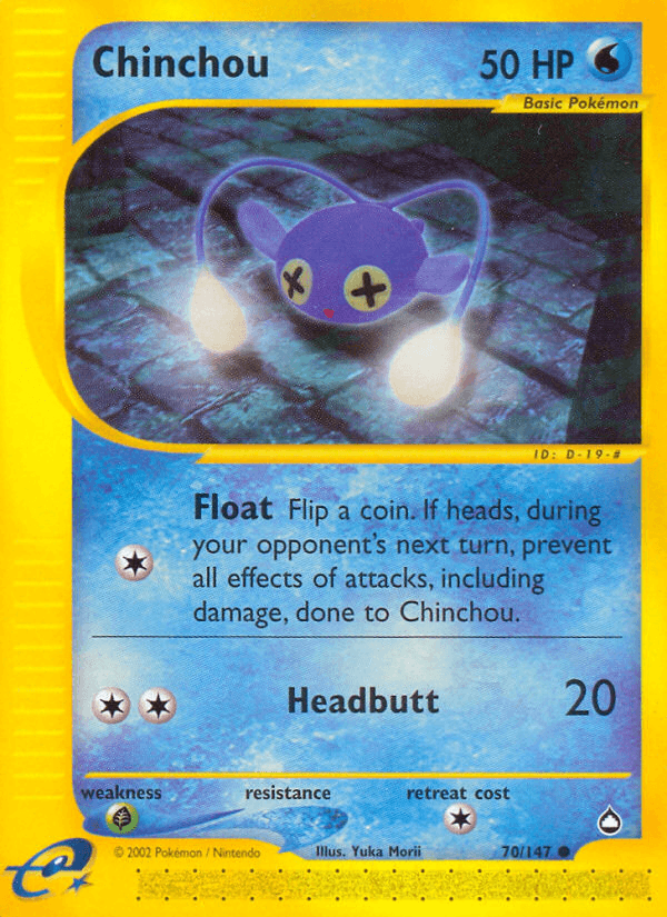 70, Aquapolis, Common, Grass[×2], Normal, Reverse Holofoil, Water Chinchou (70/147) [Aquapolis] - Trading Card World