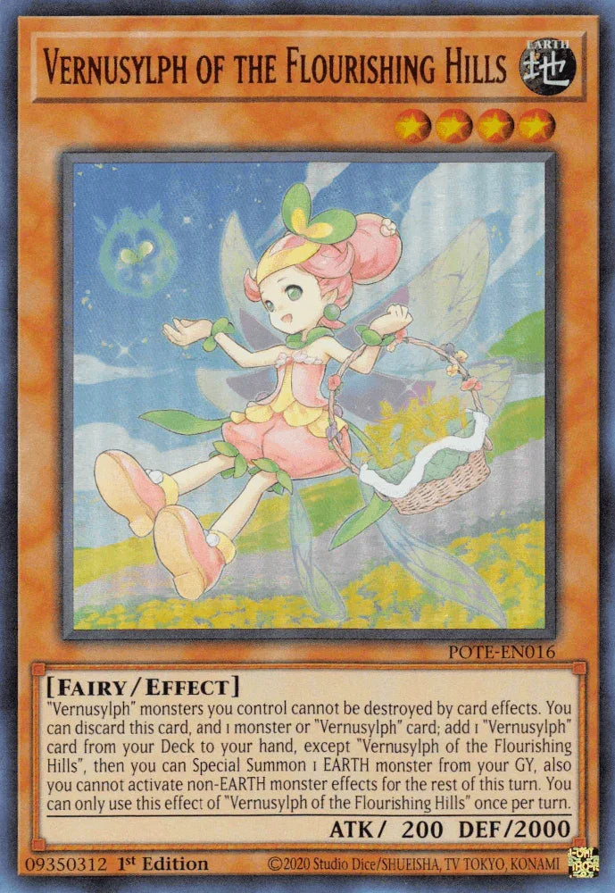 1st Edition, Earth, Effect Monster, Fairy, Power of the Elements, Ultra Rare, Unlimited Vernusylph of the Flourishing Hills [POTE-EN016] Ultra Rare - Trading Card World