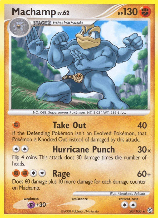 20, Diamond & Pearl: Stormfront, Fighting, Normal, Psychic[+30], Rare, Reverse Holofoil Machamp (20/100) [Diamond & Pearl: Stormfront] - Trading Card World
