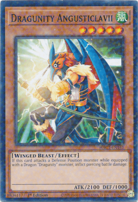 1st Edition, Common, Effect Monster, Hidden Arsenal: Chapter 1, Wind, Winged Beast Dragunity Angusticlavii (Duel Terminal) [HAC1-EN161] Common - Trading Card World