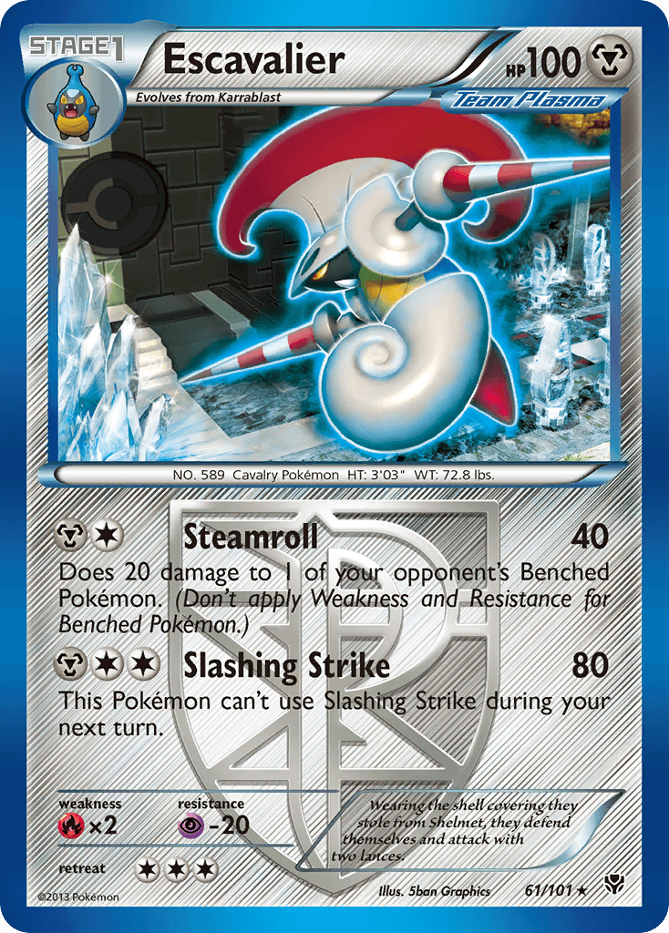 61, Black & White: Plasma Blast, Fire[×2], Metal, Normal, Psychic[-20], Rare, Reverse Holofoil Escavalier (61/101) [Black & White: Plasma Blast] - Trading Card World