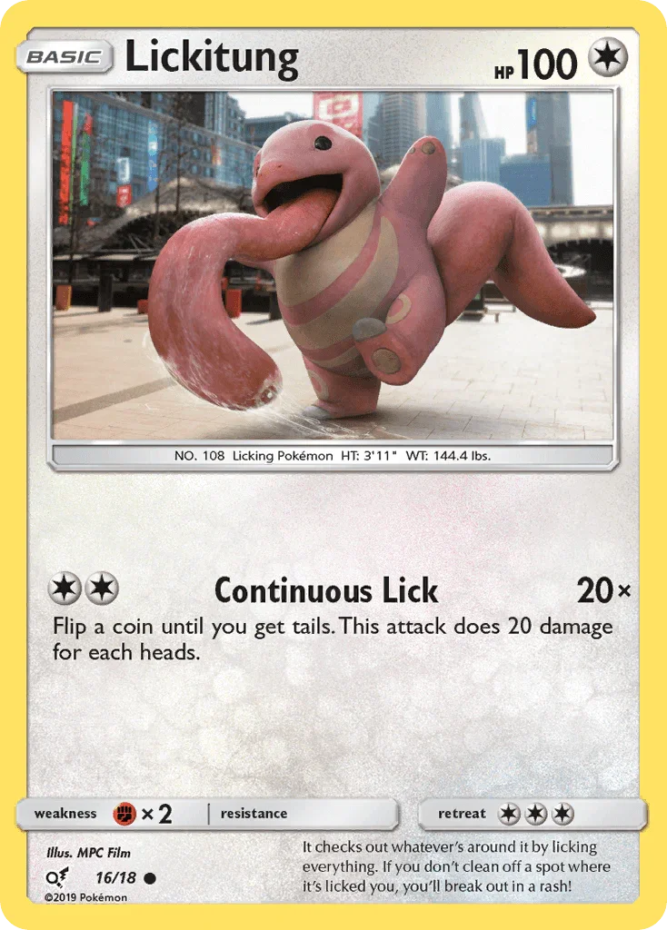16, Colorless, Common, Fighting[×2], Holofoil, Sun & Moon: Detective Pikachu Lickitung (16/18) [Sun & Moon: Detective Pikachu] - Trading Card World