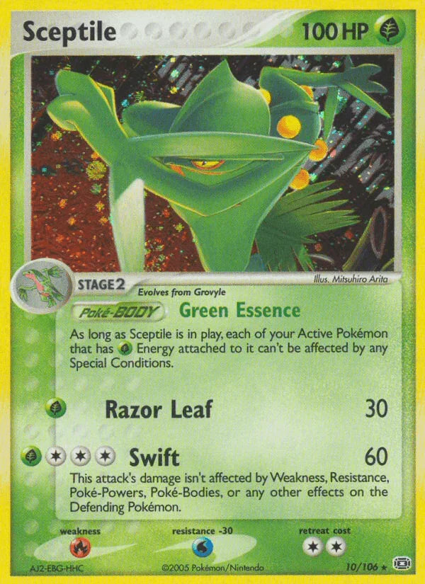 10, EX: Emerald, Fire[×2], Grass, Holo Rare, Holofoil, Water[-30] Sceptile (10/106) [EX: Emerald] - Trading Card World