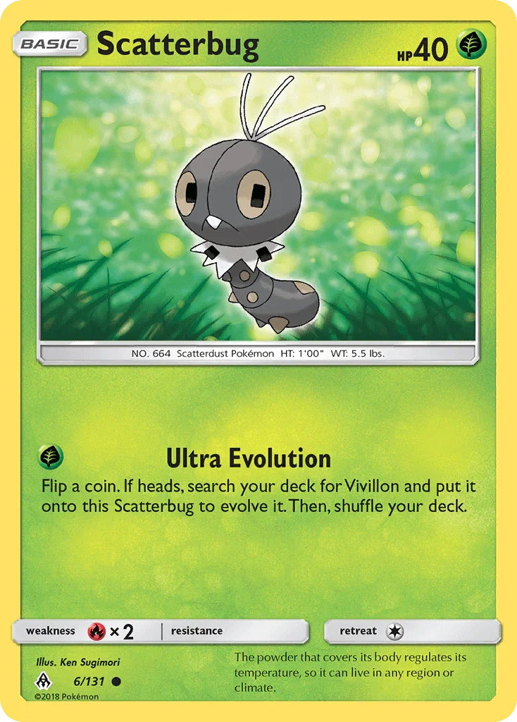 Common, Fire[×2], Grass, Normal, Reverse Holofoil, Sun & Moon: Forbidden Light Scatterbug (6/131) [Sun & Moon: Forbidden Light] - Trading Card World