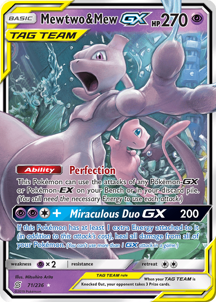 71, Holofoil, Psychic, Psychic[×2], Sun & Moon: Unified Minds, Ultra Rare Mewtwo & Mew GX (71/236) [Sun & Moon: Unified Minds] - Trading Card World