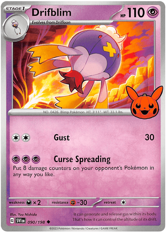 090, Darkness [x2], Fighting [-30], Normal, Promo, Psychic, Trick or Trade 2023 Drifblim (090/198) [Trick or Trade 2023] - Trading Card World