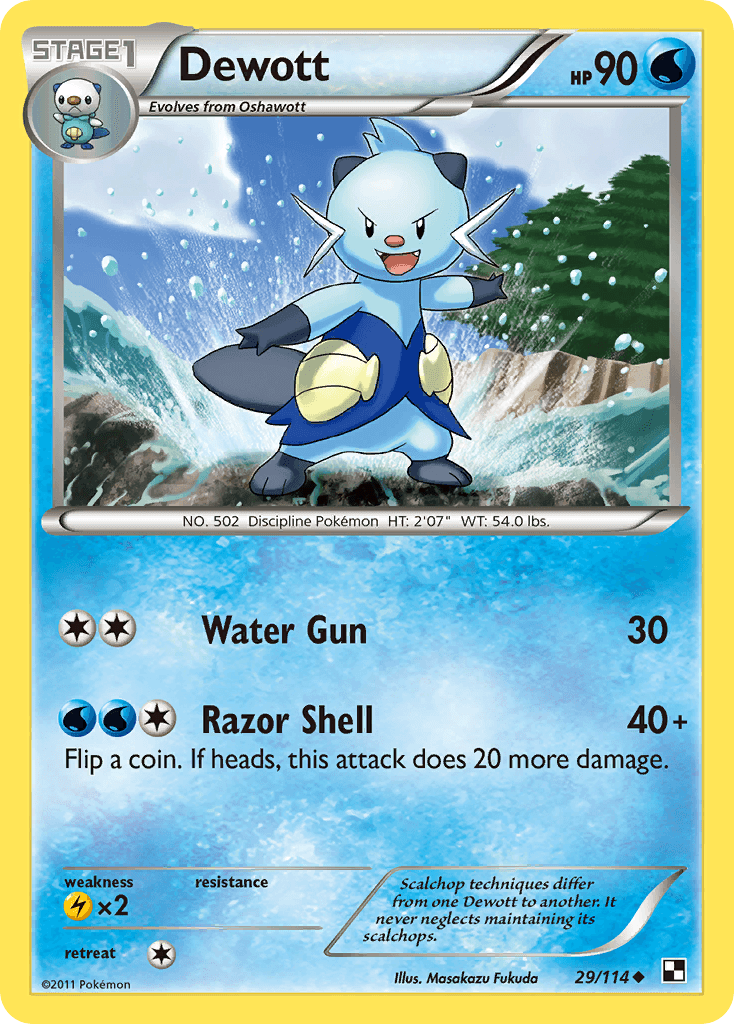 29, Black & White: Base Set, Lightning[×2], Normal, Reverse Holofoil, Uncommon, Water Dewott (29/114) [Black & White: Base Set] - Trading Card World