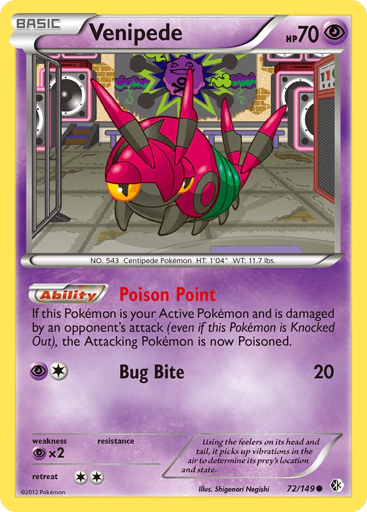 72, Black & White: Boundaries Crossed, Common, Normal, Psychic, Psychic[×2], Reverse Holofoil Venipede (72/149) [Black & White: Boundaries Crossed] - Trading Card World