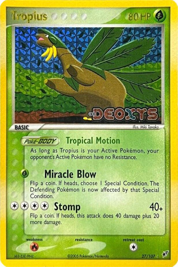 27, EX: Deoxys, Fire[×2], Grass, Rare, Reverse Holofoil Tropius (27/107) (Stamped) [EX: Deoxys] - Trading Card World