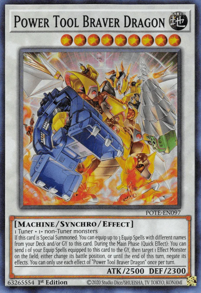 1st Edition, Earth, Machine, Power of the Elements, Super Rare, Synchro/Effect Monster, Unlimited Power Tool Braver Dragon [POTE-EN097] Super Rare - Trading Card World