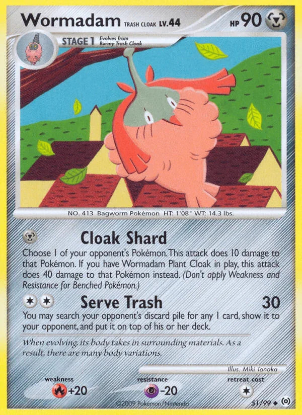51, Fire[+20], Metal, Normal, Platinum: Arceus, Psychic[-20], Reverse Holofoil, Uncommon Wormadam Trash Cloak (51/99) [Platinum: Arceus] - Trading Card World