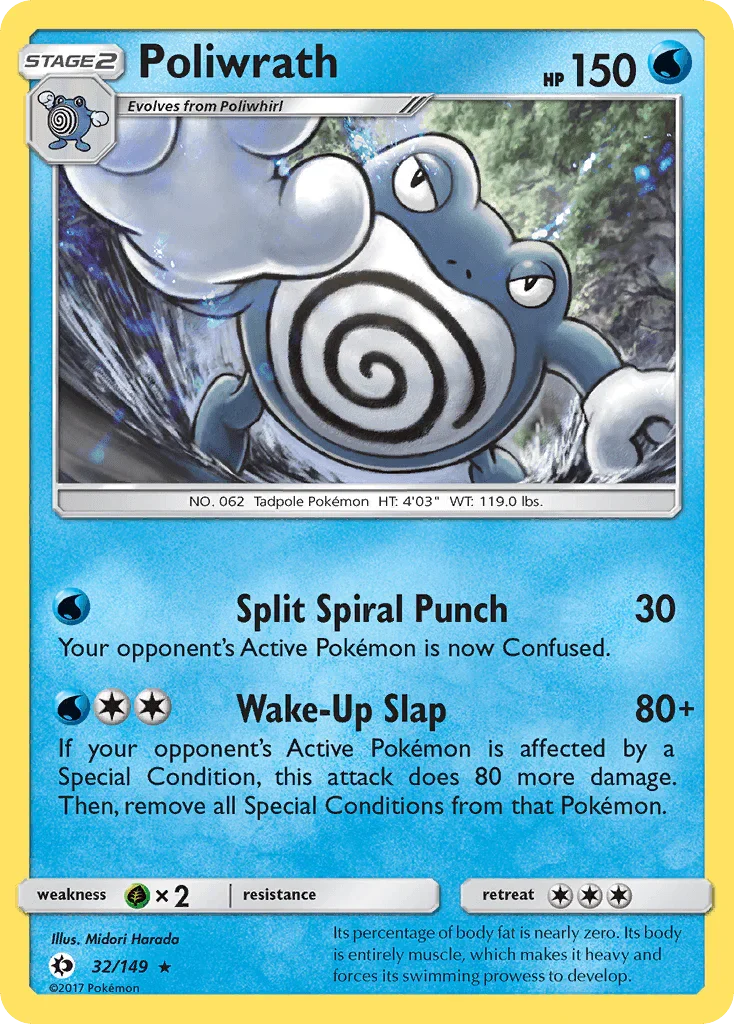 32, Grass[×2], Holo Rare, Holofoil, Reverse Holofoil, Sun & Moon: Base Set, Water Poliwrath (32/149) [Sun & Moon: Base Set] - Trading Card World