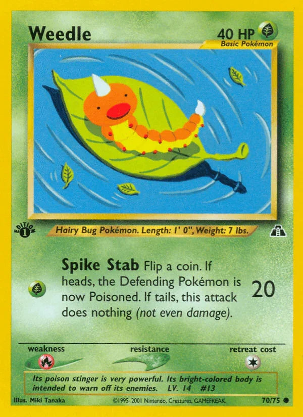 1st Edition Normal, 70, Common, Fire[×2], Grass, Neo Discovery 1st Edition Weedle (70/75) [Neo Discovery 1st Edition] - Trading Card World