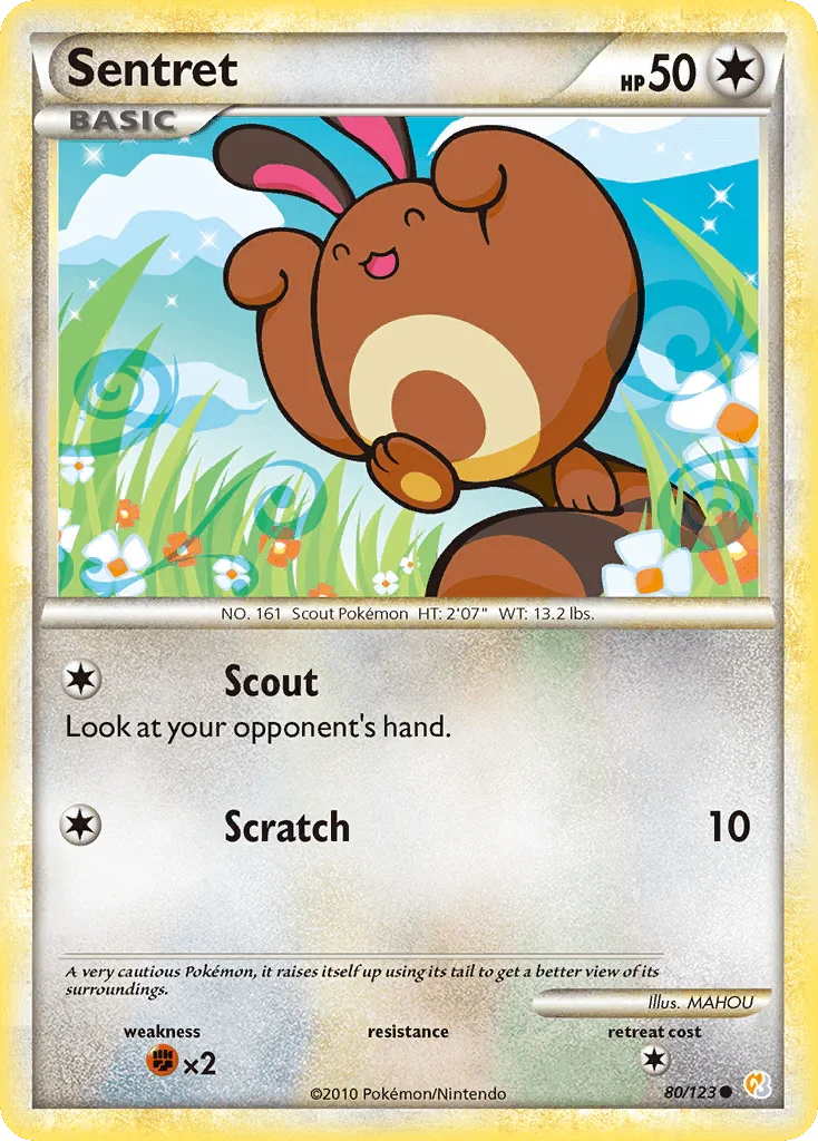 80, Colorless, Common, Fighting[×2], HeartGold & SoulSilver: Base Set, Normal, Reverse Holofoil Sentret (80/123) [HeartGold & SoulSilver: Base Set] - Trading Card World