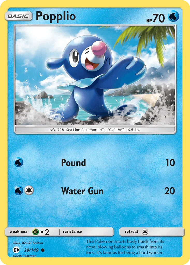 39, Common, Grass[×2], Normal, Reverse Holofoil, Sun & Moon: Base Set, Water Popplio (39/149) [Sun & Moon: Base Set] - Trading Card World