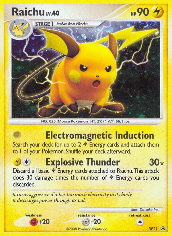 Black Star Promo, Diamond & Pearl: Black Star Promos, DP21, Fighting[+20], Holofoil, Lightning, Metal[-20] Raichu (DP21) [Diamond & Pearl: Black Star Promos] - Trading Card World