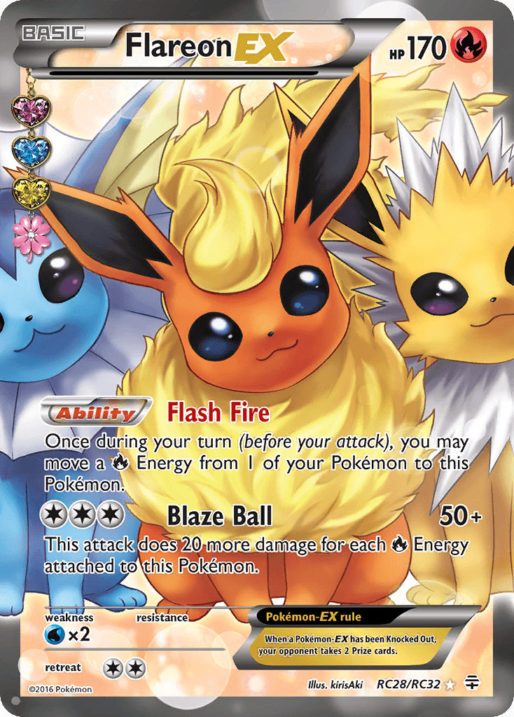 Fire, Holofoil, RC28, Ultra Rare, Water[×2], XY: Generations Flareon EX (RC28/RC32) [XY: Generations] - Trading Card World