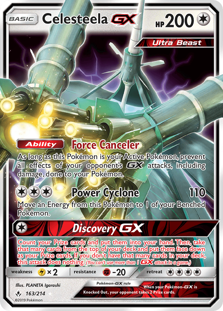163, Colorless, Fighting[-20], Holofoil, Lightning[×2], Sun & Moon: Unbroken Bonds, Ultra Rare Celesteela GX (163/214) [Sun & Moon: Unbroken Bonds] - Trading Card World