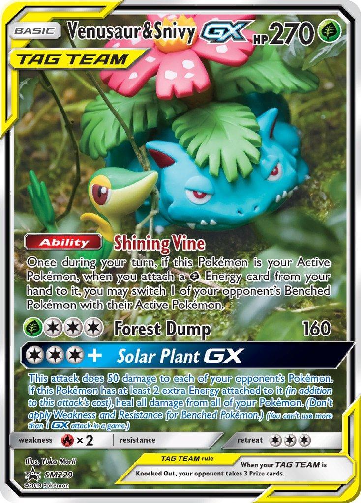 Black Star Promo, Fire[×2], Grass, Holofoil, SM229, Sun & Moon: Black Star Promos Venusaur & Snivy GX (SM229) [Sun & Moon: Black Star Promos] - Trading Card World