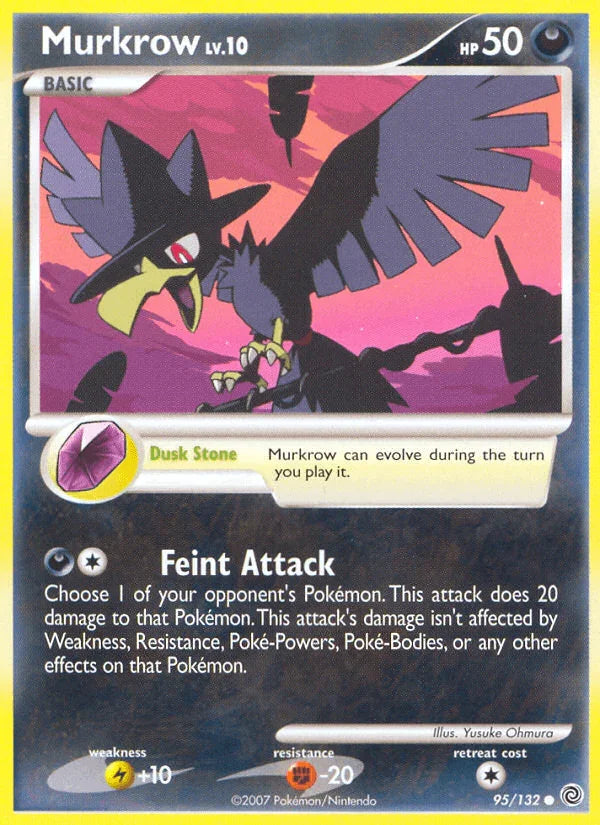95, Common, Darkness, Diamond & Pearl: Secret Wonders, Fighting[-20], Lightning[+10], Normal, Reverse Holofoil Murkrow (95/132) [Diamond & Pearl: Secret Wonders] - Trading Card World
